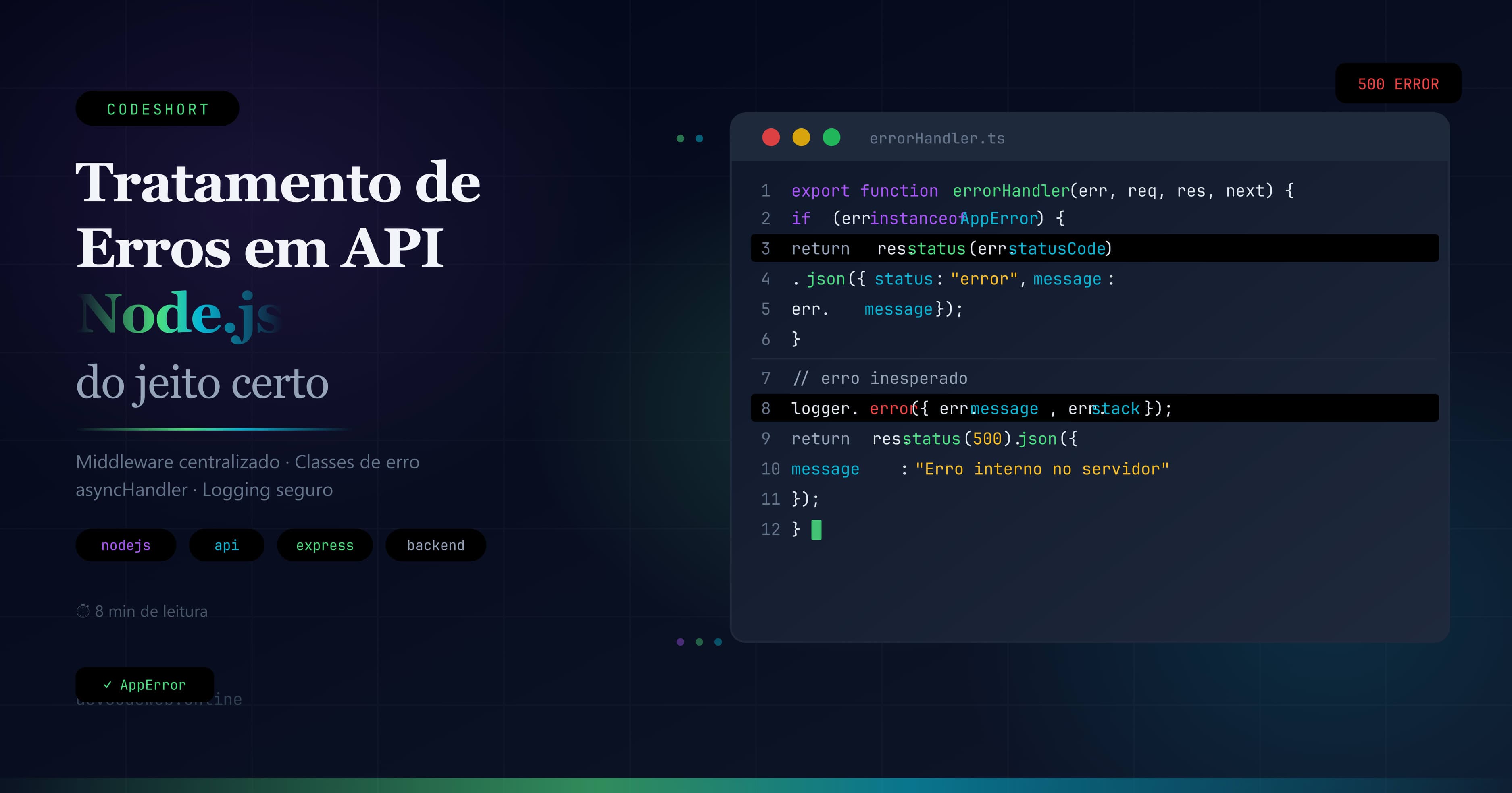 Tratamento de erros em API Node.js com Express: guia para produção